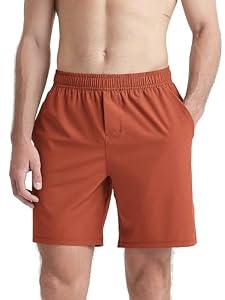 ODODOS Men's Athletic Shorts with Pockets 7" Quick Dry Lightweight Workout Gym Running Shorts, Rust, Small