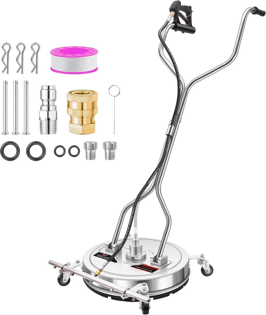 20" Pressure Washer Surface Cleaner with 5 Nozzles Water Broom - Stainless Steel Surface Cleaner for Pressure Washer Attachment for Concrete, Patio, Sidewalk, Deck and Driveways, 4000 PSI