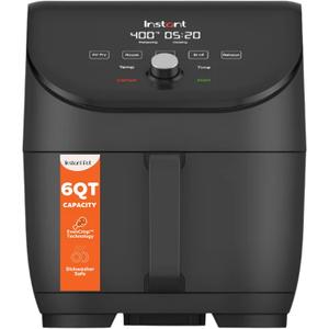 Instant Pot Vortex Slim XL 6QT Air Fryer that Crisps, Roasts, Reheats, Bakes, Broils & is Quiet, Space Saving, Nonstick, Dishwasher-Safe, 100+ In-App Recipes, from the Makers of Instant Pot, Black, 6 Quarts