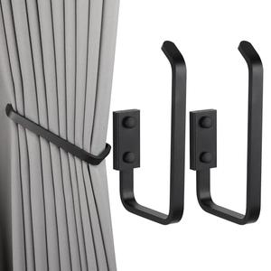 Groleca Set of 2 Modern Decorative Curtain Tiebacks and Holdbacks, Wall Mounted Aluminum Alloy Drapery Tiebacks Holder for Bedroom, Living Room, Kitchen Includes Screws (2, Black)