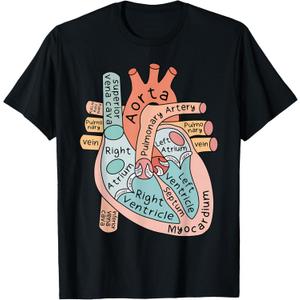 Anatomical Heart Cardiac Nurse Practioner Nursing Student T-Shirt (Black, M)
