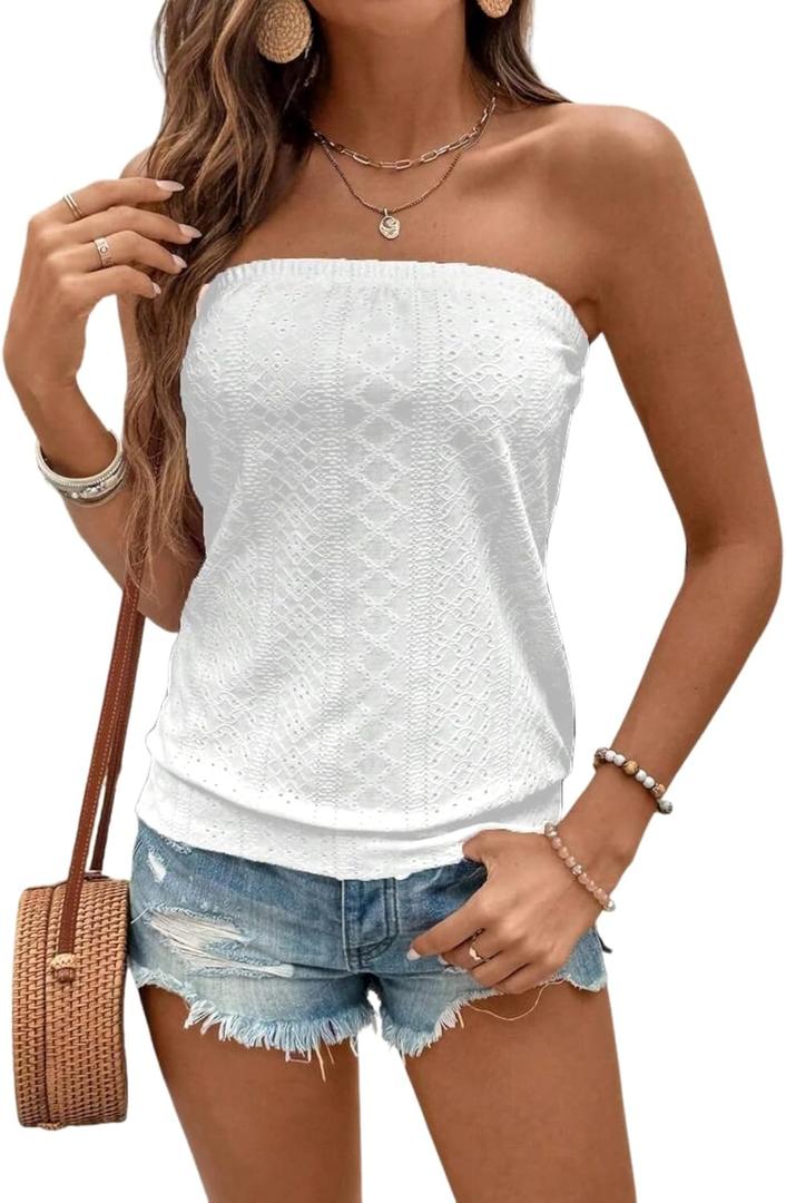 ZAFUL Women Satin Strapless Tube Tops Side Split Sleeveless Backless Bandeau Top Going Out Bustier Tops Silk Tank Top (White, XS)