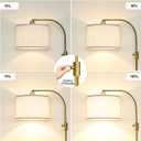 Nintiue Upgraded Modern Arc Dimmable Tall Standing Floor Lamp with Linen Shade, 1200 Lumens LED Bulb Included, for Living & Reading Room, Bedroom, Office & Nursery, Brass