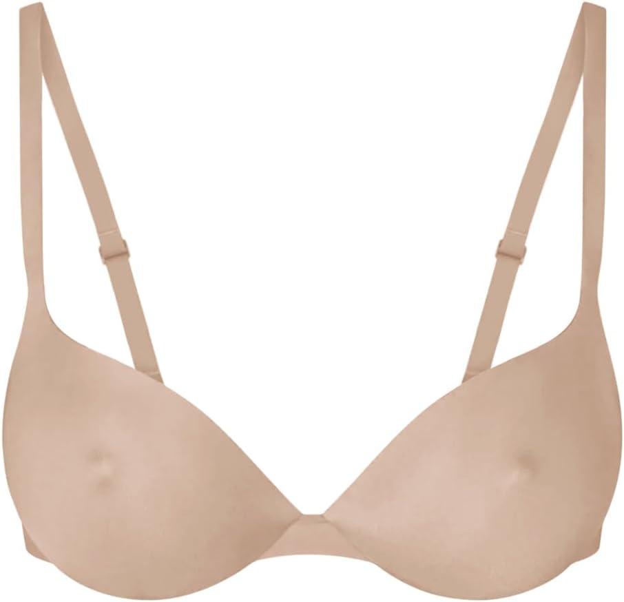 REORIA Women's Trendy Plunge Nipple Padded Comfortable Smoothing Supportive Underwire Push Up Bras ((34) 34C, Clay)