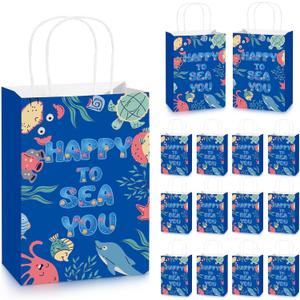 Kolldenn 25 Pcs Under The Sea Party Favor Bags Bulk Ocean Animals Paper Gift Bags with Handles Happy to Sea You Ocean Animal Themed Gifts for Coworkers Family Friends Teachers Students Gifts