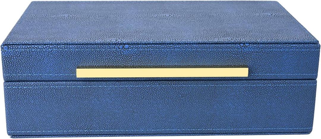 Navy Blue Shagreen box Faux Leather Decorative Box,Keepsake And Memory Storage Small Decorative Boxes with Lids for Modern Home Decor Jewelry Box Organizer (11 in)