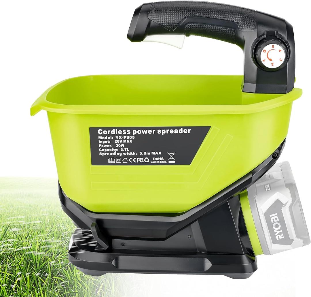 YEX-BUR Handheld Power Spreader for Ryobi 18V Battery, Portable Electric Spreader for Seed, Salt, Fertilizer, Feed, Year-Round Used, Covers Up to 8,000 sq. ft.(No Battery)