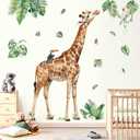 decalmile Large Jungle Giraffe Wall Decals Jungle Animals Tropical Leaves Wall Stickers Baby Nursery Kids Room Playroom Wall Decor