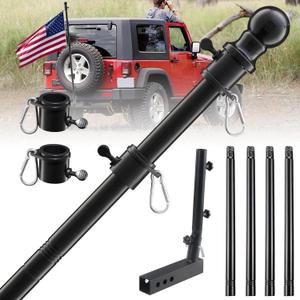 Truck Flag Pole Mount Kit,2 Angle Anti-tangle Heavy Duty 6FT Car Flag Pole Holder With Flag Pole Trailer Hitch Flag Pole Holder for Jeep SUV RV Pickup Truck Camper UTV ATV