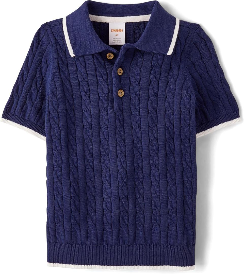Gymboree Boys' and Toddler Short Sleeve Sweater Polo Shirt (2T, Blackcurrant)