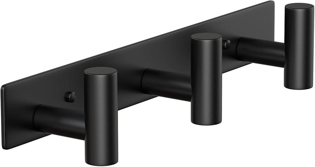 Wall Mounted Coat Rack-3 Hooks, Heavy Duty Stainless Steel Wall Hooks for Towel Coat Bag, Hat Rack Coat Hanger Coat Hooks Towel Racks for Bathroom Entryway Kitchen Hotel Office (Black, 1 Pack)