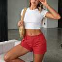 ELLEVEN Women's Y2K Mini Cargo Shorts with Pockets Stylish Sexy Summer Streetwear (Red, S)