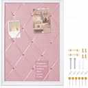 DoubleFill White Bulletin Board 21"27" Linen Fabric Decorative Board Hanging Memo Boards for Women Large Cork Bulletin Boards for Home Office with 20 Pushpins - Pink Linen with White Frame
