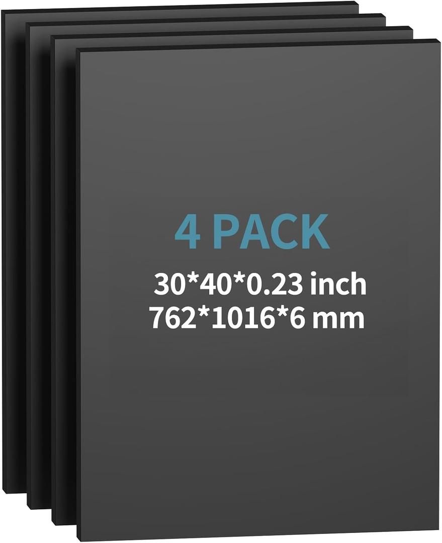 4 Pack Foam Board 30"x40", 0.23 Inch Thickness Black Poster Board, Double-Sided Acid-Free Foam Core Board, Large Lightweight Polystyrene Mat Board for Painting, Display, Craft & School Projects