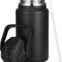 1 Gallon Thermos flask with Straw, 135oz Stainless Steel Insulated Water Bottle 4L Oversized Double Wall Vacuum Jug with Handle for Hot Cold Drinks, Wide mouth Ice buckets for Hiking Sports (Black)