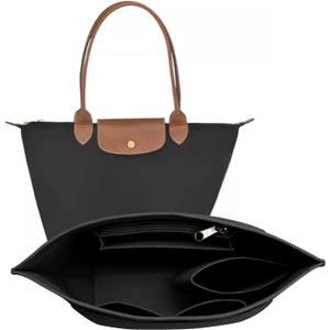 Felt Purse Organizer Insert for Longchamp Le Pliage M Handbag Insert (Medium, Black)