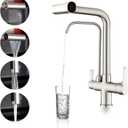 QAOYEDE Kitchen Faucet with Drinking Water Faucet, Pull Down 4 Functions Sprayer 2 Handle 3 in 1 Filter Purifier Faucets, Waterfall Kitchen Sink Faucet with Drinking Water Tap Brushed Nickel