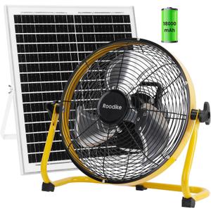 12" Solar Rechargeable Floor Fan, 18000 mAh 20W Solar Powered Battery Operated Fans for Outdoor Garden Greenhouse Barn Stable Camping Garage Patio Air Circulation Cooling
