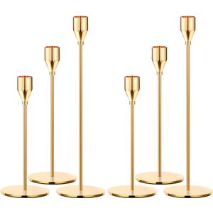 Metal Gold Taper Candle Holder for Wedding, Dinning, Party, Fits 3/4 inch Thick Candle&Led Candles (Set of 6 Pcs)