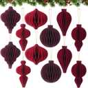12 Pcs Christmas Paper Honeycomb Ornaments Neutral Paper Lantern Ornament Vintage 3D Hanging Honeycomb Balls for Christmas Tree Party Decorations (Red Tones)