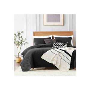ROARINGWILD Black Queen Size Quilt Bedding Sets with Pillow Shams, Lightweight Soft Bedspread Coverlet, Quilted Blanket Thin Comforter Bed Cover, All Season, 3 Pieces, 90x90 inches