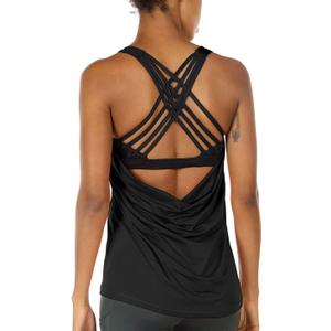 icyzone Women's Open Back Workout Athletic Yoga Tank Tops with Built in Bra (XX-Large, Black)