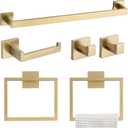 TQKAG 6-Piece Bathroom Towel Bar Sets Brushed Gold 23.6 inch Towel Bar Stainless Steel Towel Ring Coat Hook and Toilet Paper Holder Bathroom Hardware Set Wall Mounted Bathroom Accessories Kit