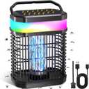 Solar Bug Zapper Outdoor 4000V Mosquito Zapper Solar 2IN1 Bug Repellent Outdoor Patio with 5500mAh Battery&LED,Electric Fly Zapper with Hook,Cordless&Rechargeable Mosquito Repellent for Patio Camping