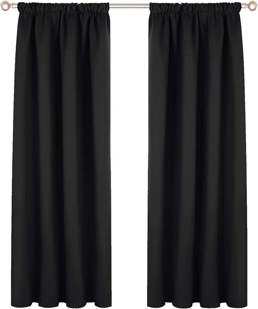 1 Pack Blackout Curtains, Black Out Curtain Panels for Bedroom, Thermal Insulated Draperies Treatment Short Curtains Half Window Curtains Black 80 in x 40 in (W x L)