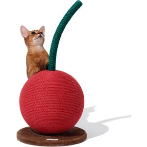 VETRESKA Cherry Cat Scratching Post, 22.64" Tall Cat Scratcher with Sisal Rope Ball, Vertical Cat Scratch Post Claw Scratchers for Indoor Cats, Kitten Supplies (Cherry Scratching Post)