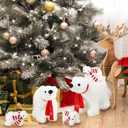5 Pcs Large Christmas Polar Bear Decoration Set Christmas Tree Ornament White Polar Bear Stuffed Animal Plush Cuddly for Winter Tree Decoration(Red Scarf)
