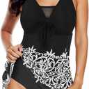 American Trends Bathing Suits Tummy Control Womens Mesh Swimdress One Piece Swimsuits for Women Athletic Swimwear (14-16, Black-white Swimdress)