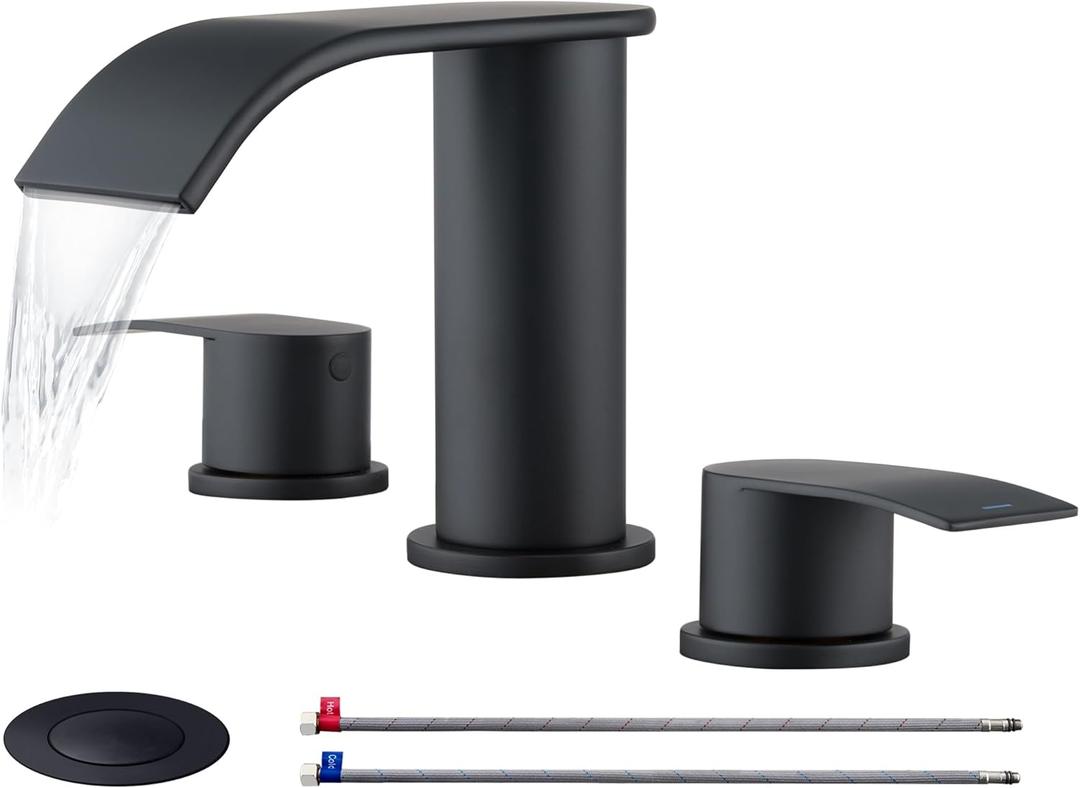 Ultimate Unicorn Black Bathroom Sink Faucet 3 Hole - 8 Inch Rv Vanity Lavatory Utility Faucets Centerset - 2 Handle Restroom Modern Matte Black Bathroom Faucet Widespread with Pop Up Drain