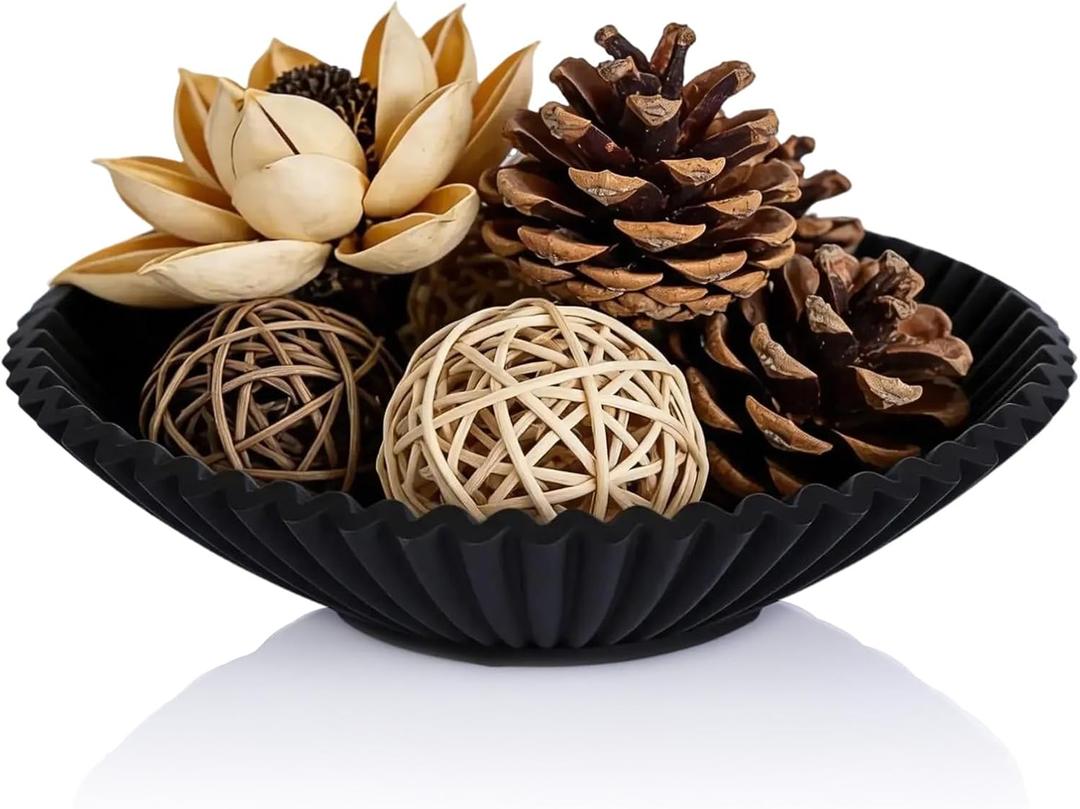orenm Fluted Decorative Bowl Tray, Artificial Stone Catchall Storage Dish, 8.5 in Modern Handicraft Bowls, Centerpiece & Entryway Decor for Keys and Jewelry, Housewarming GiftBlack