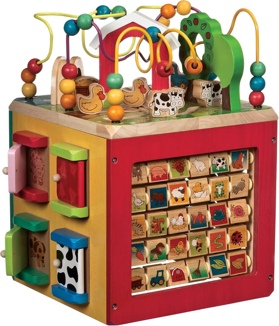 Battat Activity Cube with Farm Theme Educational Wooden Toys for Toddlers and Kids 1 Year +, Standard