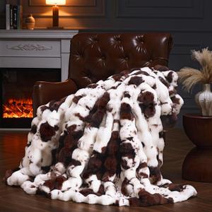 Faux Fur Throw Blanket for Couch, Fluffy Fuzzy Plush Bubble Blanket, Soft Warm Cozy Shaggy Rabbit Blanket, Luxury Decorative Gifts for Sofa Bedroom Living Room, 60x50inch (Cow Print-Brown)