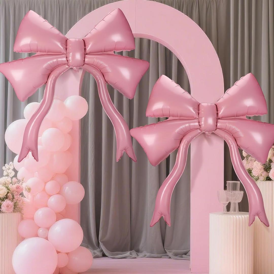2Pcs 42 Inch Large Pink Bow Balloons - Giant Balloons for Girl Women Birthday Wedding Engagement Bachelorette Baby Shower Coquette Party Valentine's Day Decorations