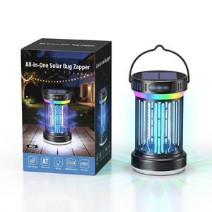 All in 1 Solar Bug Zapper Outdoor, Flame & Projection Mode, Auto/Manual Modes, 4200V Electric Mosquito Killer with High Powered, IPX5 Waterproof Rechargeable Fly Insect Trap for Patio Garden Yard RV