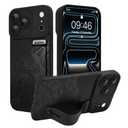 Jefonha Silicone Case for iPhone 17 Pro with Strap Stand, Black Lines