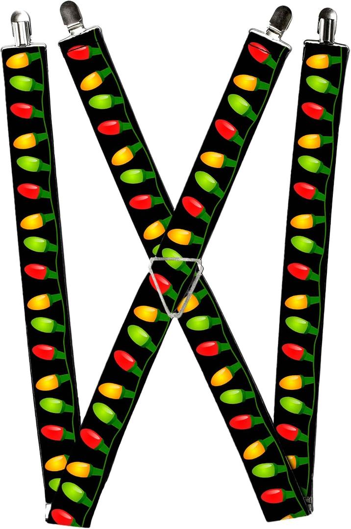 Buckle-Down Suspenders, Christmas Lights Black Multi Color