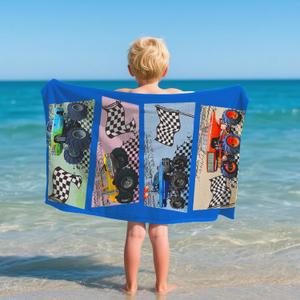 Truck Beach Towel for Kid 30 X 60 Inch Monster Trucks Microfiber Pool Towel Absorbent Quick Dry Beach Towel Racing Car Blanket for Boys Summer Pool Party Supplie Bath Sport Travel for Kids Gift
