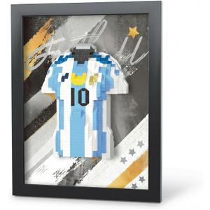 Blue Soccer Jersey Framed Micro Building Blocks Wall Art, 632 Pieces 3D Jersey Display Model Kit, DIY Sports Room Decor Brick Craft Gift for Soccer Fans, Teens & Adults