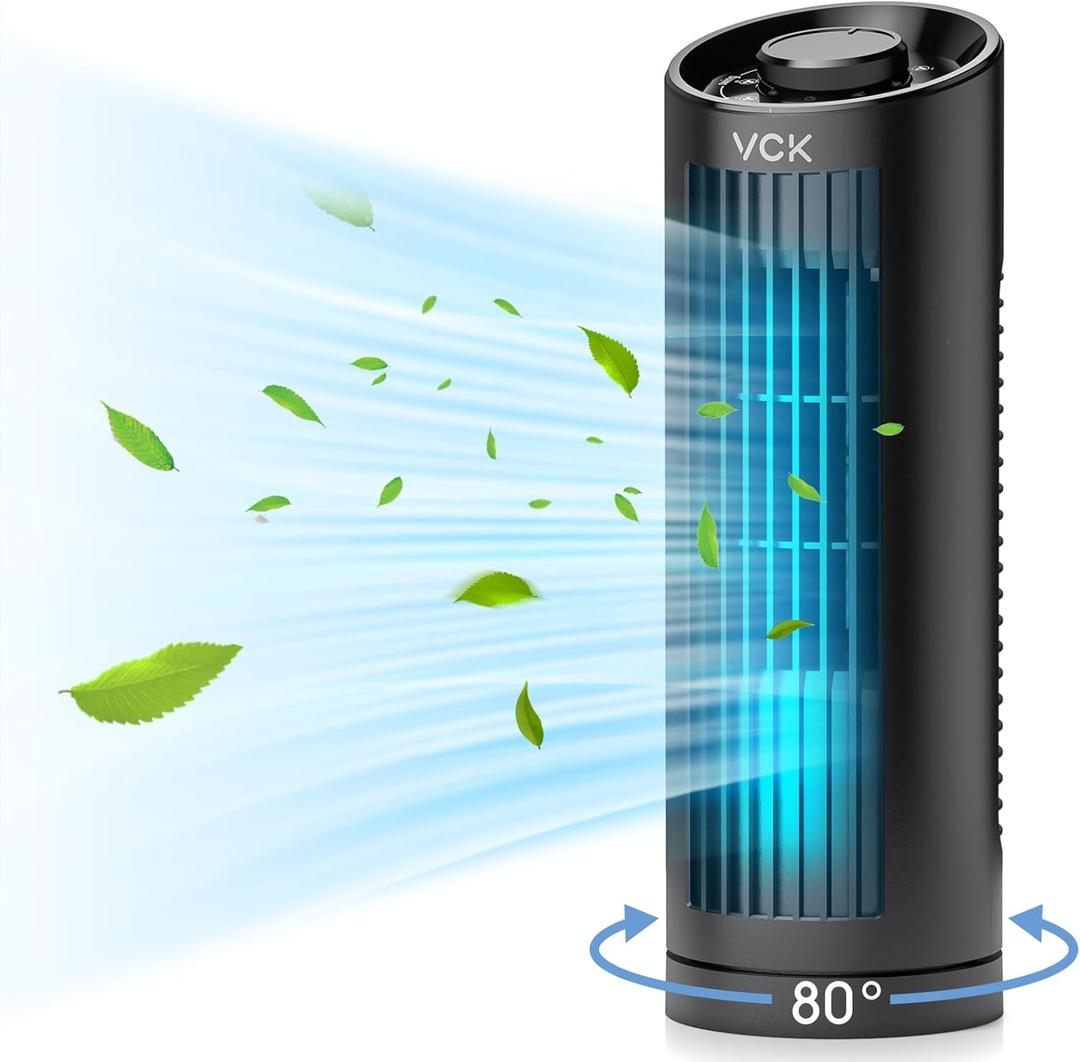 VCK Tower Fan, 80 Oscillating Fan with 3 Speeds, Fast Cooling, Quiet Operation, 13 Inch Portable Desk Fan, Personal Small Bladeless Fan for Bedroom Home Office Desktop (13 inch TF004)
