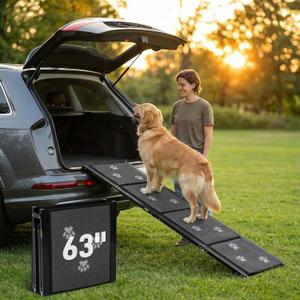 Dog Ramp for Car 63" L x 17" W Portable Ramps with Non-Slip Rug Surface Folding Pet Car Ramp for Truck/SUV & Stairs/Bed, Up to 250 LBS