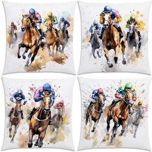 Nepnuser Kentucky Throw Pillow Covers 18x18 Set of 4 Churchill Downs Horse Racing Decoration for Bed Couch Sofa Home Decor