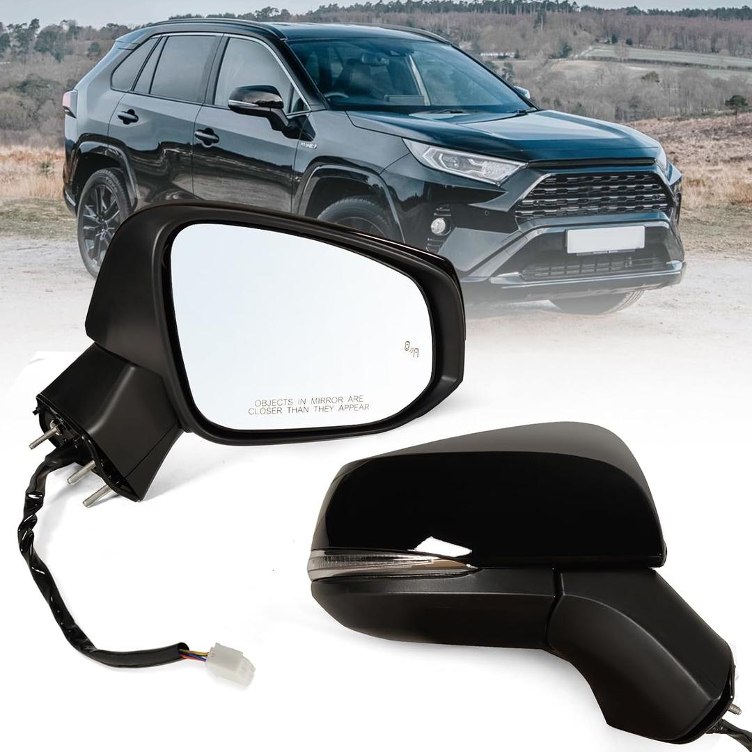 Right Passenger Side Mirror Fits 2019-2025 Toyota Rav4 with Power Heated Turn Signal and Blind Spot Match Midnight Black Metallic Replace 879100R271(8 Pins)