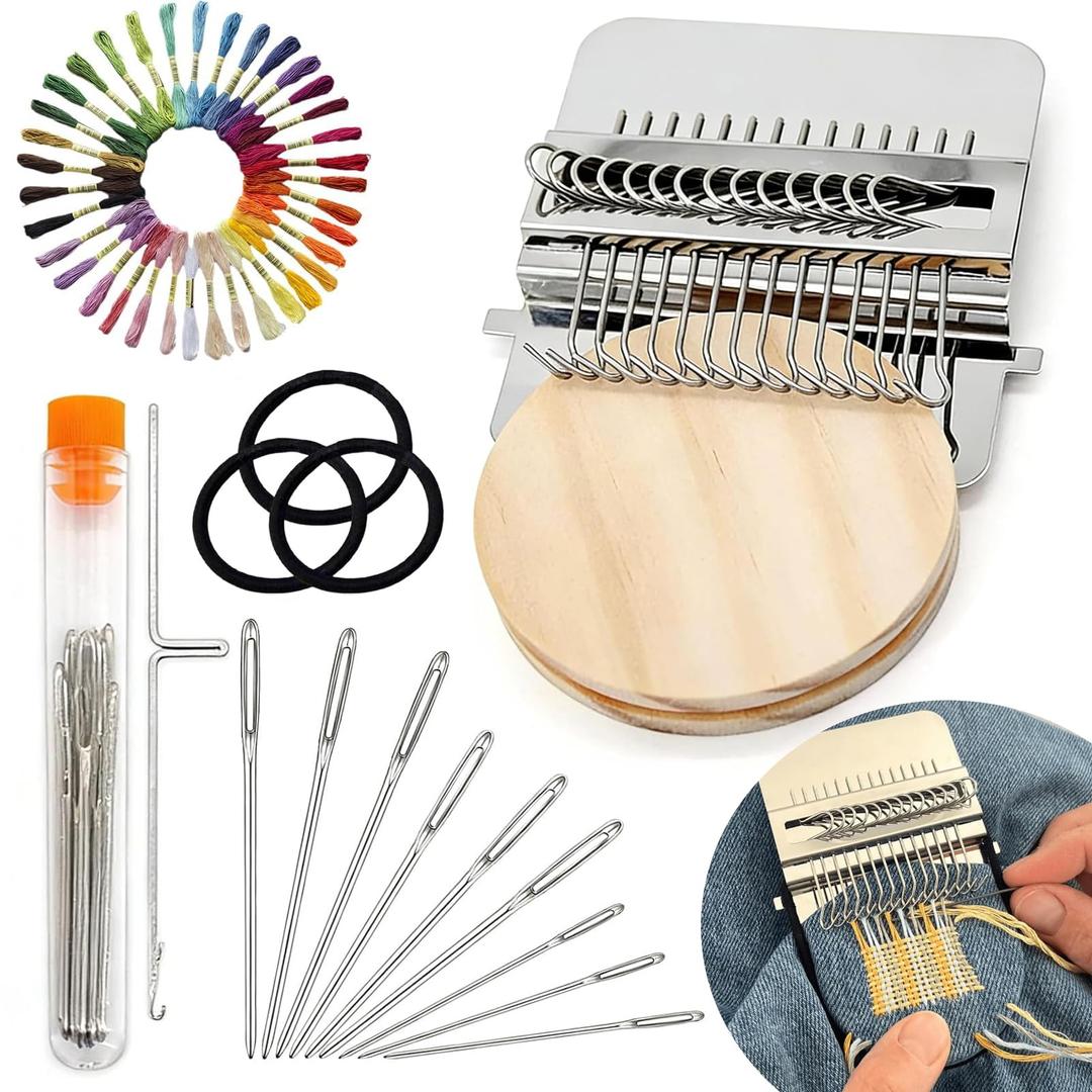 idoltimes Knit Patch Kit,Mini Patchmaker Loom for Beginners,Small Darning Loom Speedweve Type Weave Tool