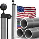 25FT Grey Heavy Duty 11Gauge Aluminum Flagpole Kit with Thickened Ball, 3x5 Embroidered Nylon Flag for Outside House, InGround, 120MPH Rated (Gray)