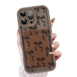 Oakxco for iPhone 17 Case with Card Holder, Cute Silicone Wallet Phone Case with Credit Card Slot, Soft Rubber Thin Slim Purse for Women Men with Shockproof Camera Cover Protection, Cover-Brown