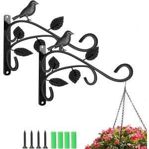 SLL 2Pack Hanging Plants Bracket, 12 Inch Steel Plant Hooks for Hanging Baskets, Wall-Mounted Gardening Bracket Hook for Bird Feeders, Wind Chimes, Flower Baskets, Lanterns